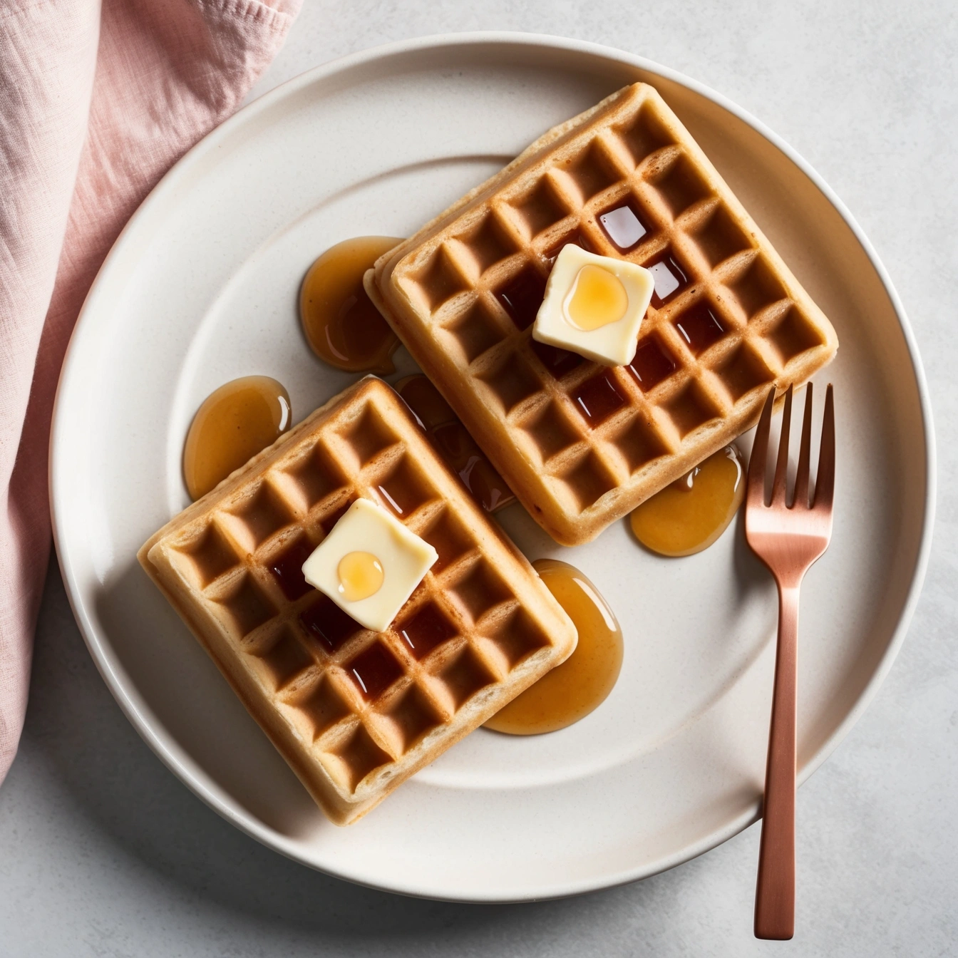 Close-up of Classic Waffles in a waffle iron, cooking to crispy perfection.