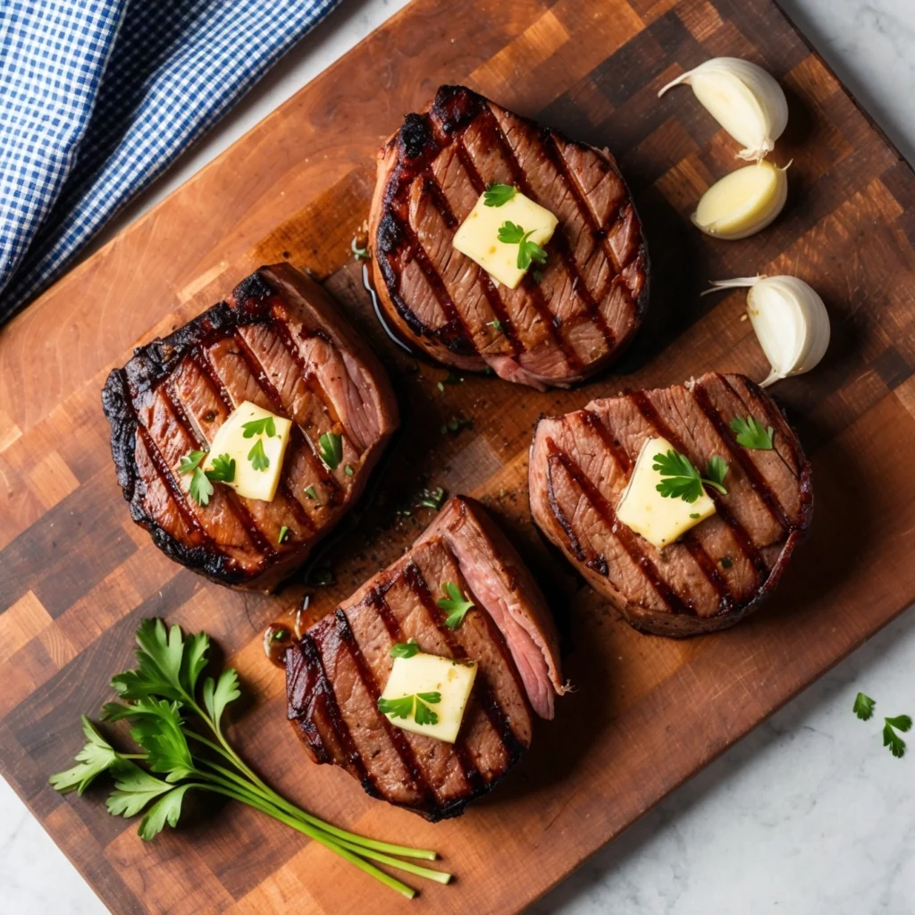 Steak house steaks served with a glass of red wine and sautéed vegetables.