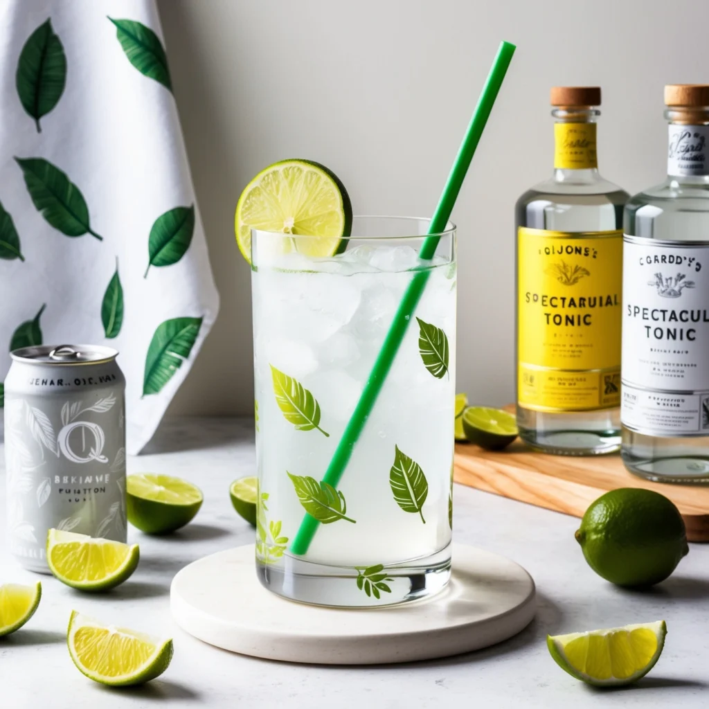 Bartender pouring tonic water into a Gin and Tonic with a slice of cucumber.