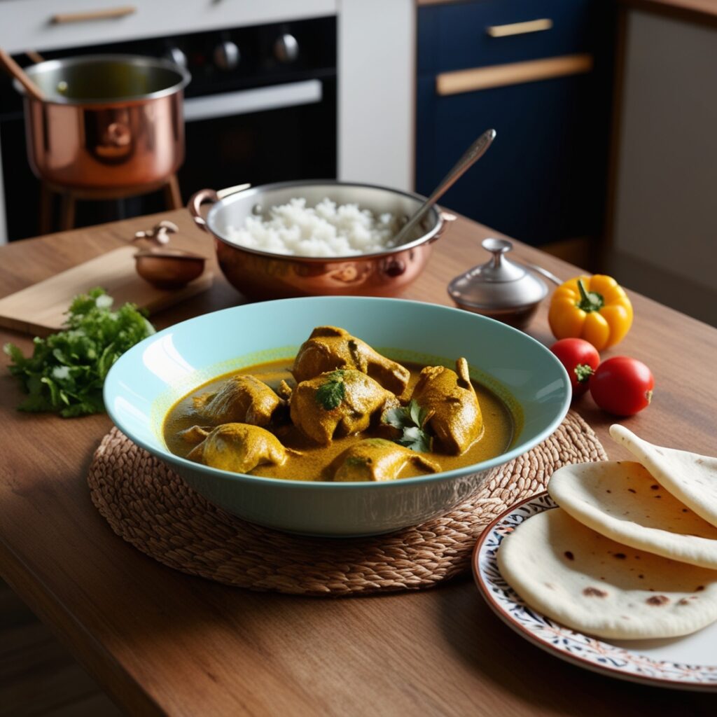 Homemade chicken curry served in a bowl with rich, creamy sauce and fresh herbs.