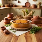 Mexican Bean Casserole baked with beans, corn, and corned beef, topped with a creamy egg mixture, served hot in an ovenproof dish.