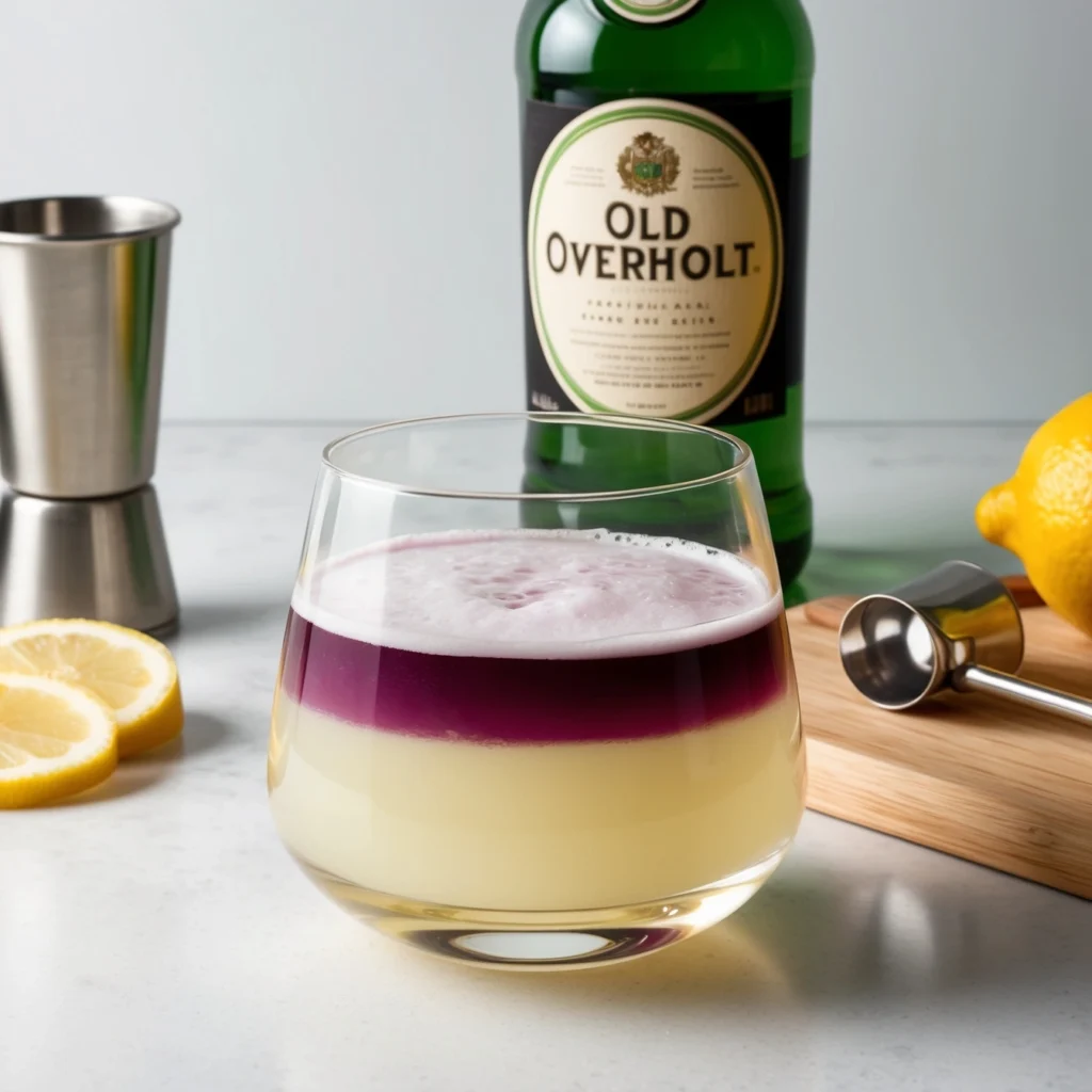 New York Sour Cocktail with whiskey and red wine float in a glass on a table.