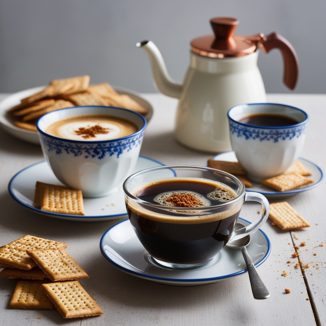 A warm cup of Passover coffee with crumbled matzos, perfect for a chilly spring morning.