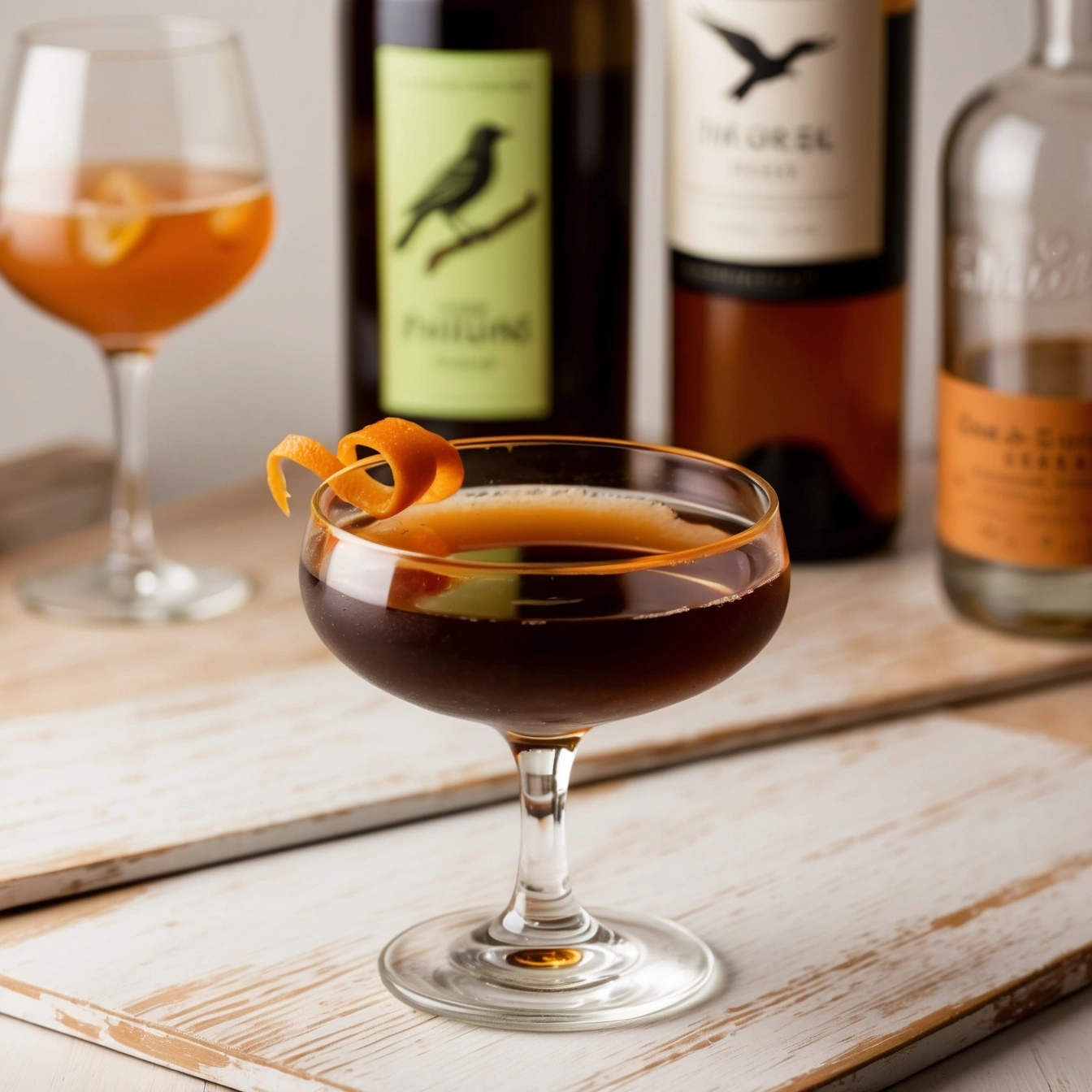 Close-up of a Toronto Cocktail served in an old-fashioned glass with a lemon twist garnish.