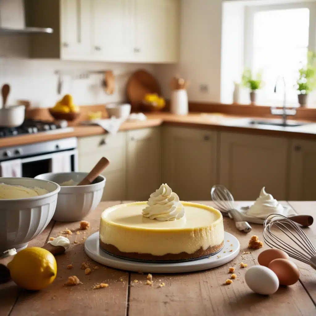 A smooth and creamy slice of classic New York-style cheesecake on a plate, garnished with whipped cream and fresh blueberries.