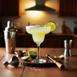 A classic margarita cocktail with a salted rim, garnished with fresh lime slices, served in a clear glass. The drink captures the perfect blend of sweet and tart flavors, featuring tequila, Triple Sec, and freshly squeezed lime juice.