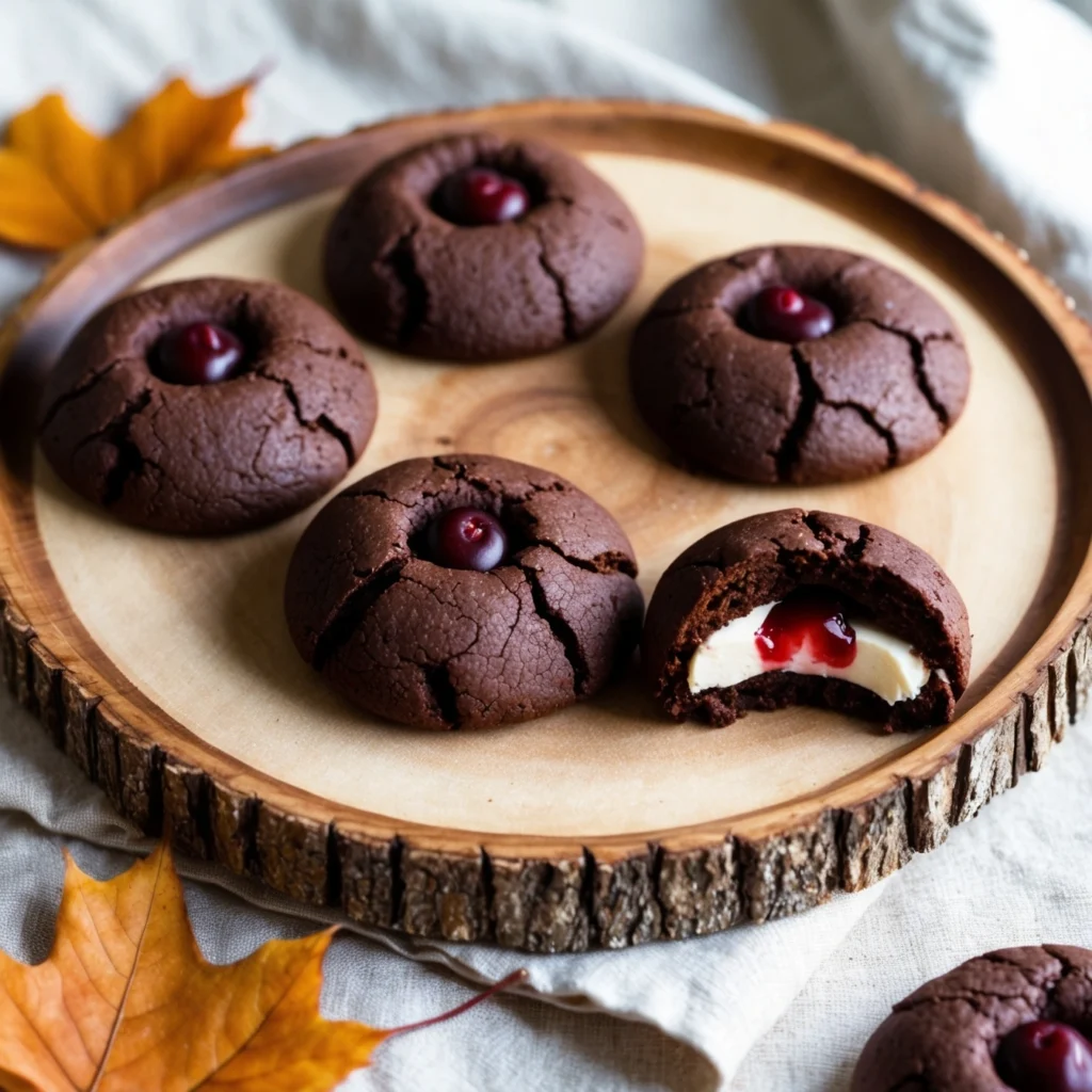 Black Forest Cookies stacked with a drizzle of chocolate