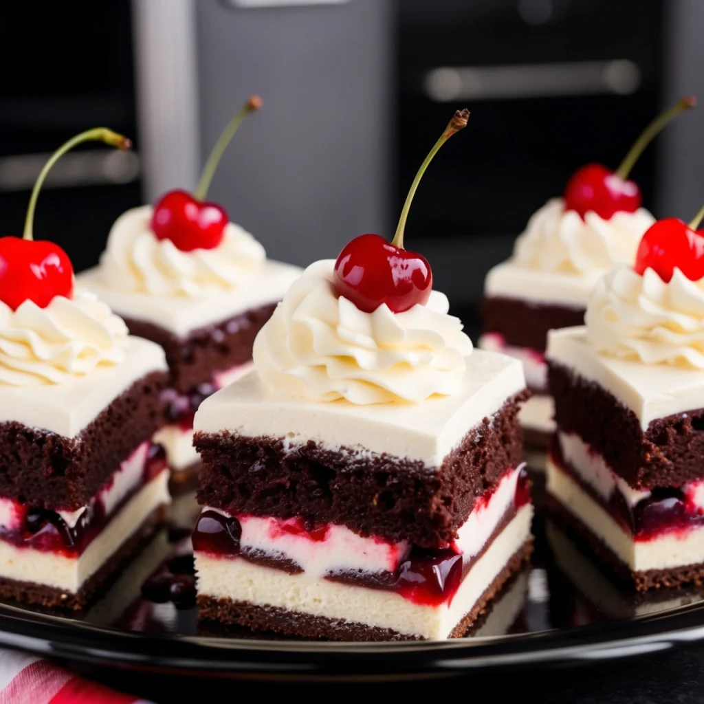 Slice of Black Forest tiramisu served with a cherry on top