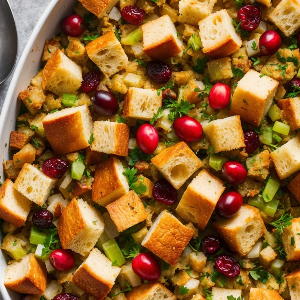 Delicious cranberry stuffing served on a holiday table