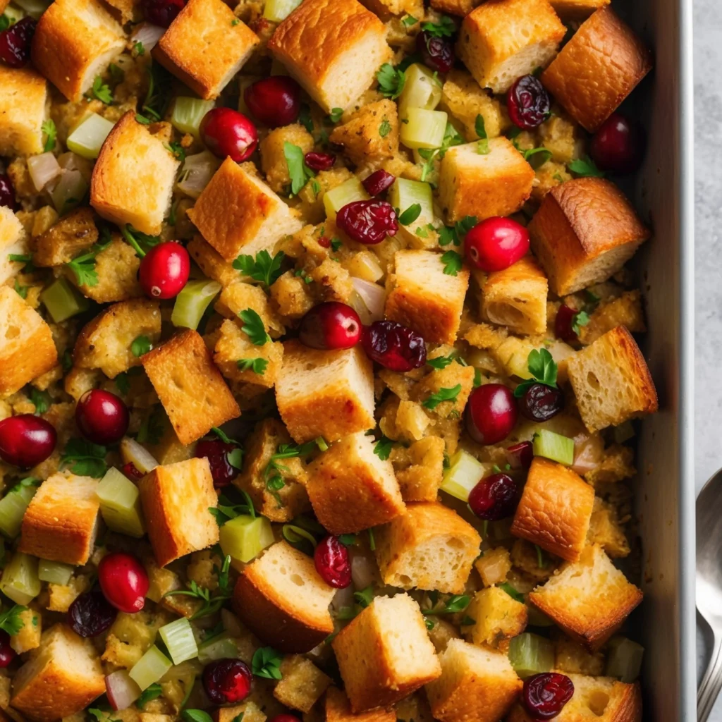 Homemade cranberry stuffing baked to perfection